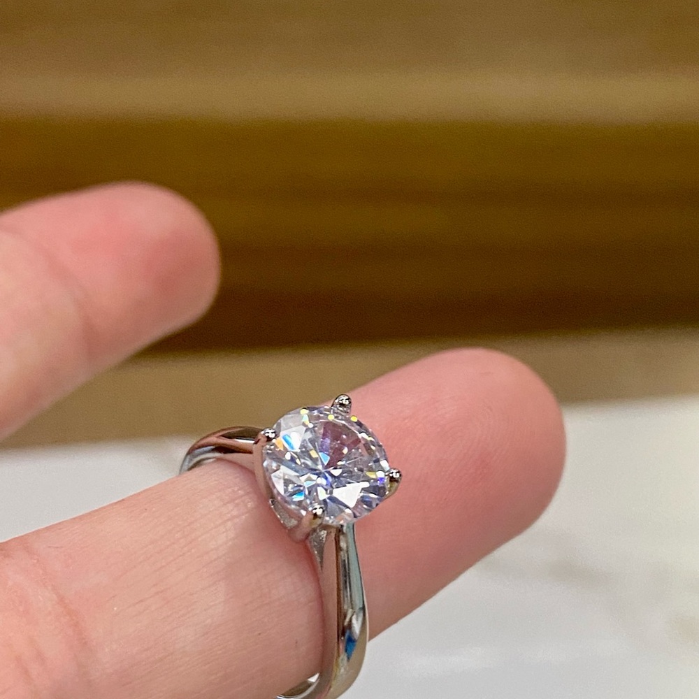 COPY - Stamped 18k gold solitaire cubic Zirconia promise wedding ring - Picture 6 of 6